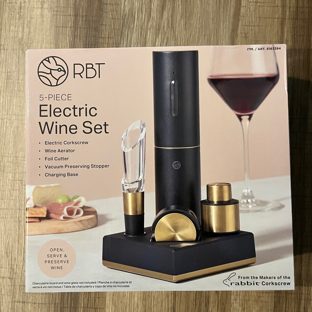 RBT Black and Gold 5-Piece Electric Wine Set